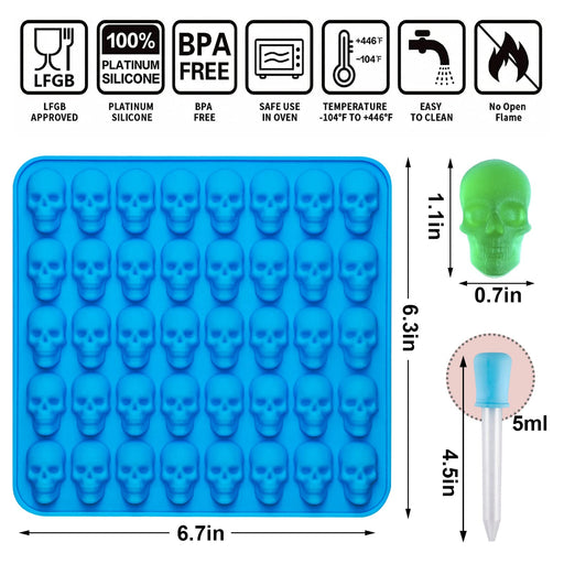  BUSOHA Gummy Skull Candy Molds Silicone, 4 Pack 40 Cavity  Non-Stick Skull Silicone Molds with 2 Droppers for Chocolate, Candy, Jelly,  Ice Cube, Dog Treats : Home & Kitchen