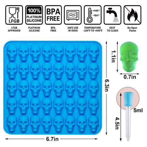 Herrnalise Gummy Skull Candy Molds Silicone,40 Cavity Non-Stick Skull  Silicone Molds for Chocolate,Candy,Jelly,Ice Cube,Dog Treats etc.