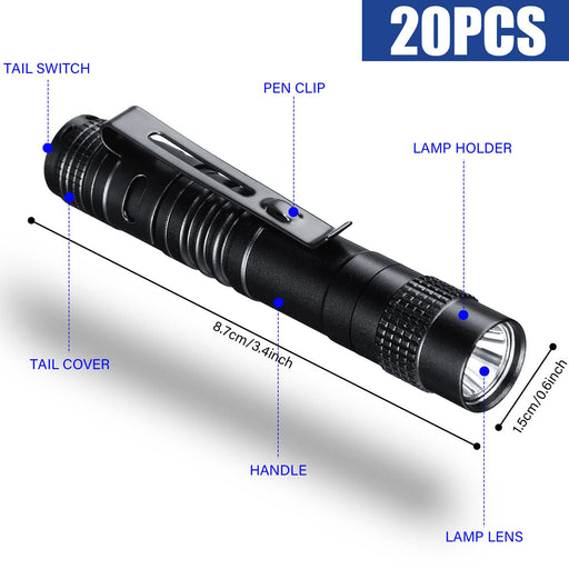 Zhehao 30 Pcs Small LED Flashlights with Clip Aluminum Tactical