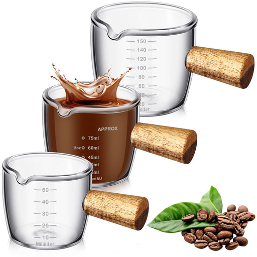 Glass Espresso Shot Measuring Glass, Measuring Cups with Spout, Spout Espresso Shot Glass for Milk, Espresso, Coffee, Drinks, Size: 100ML(2.76*2.17*