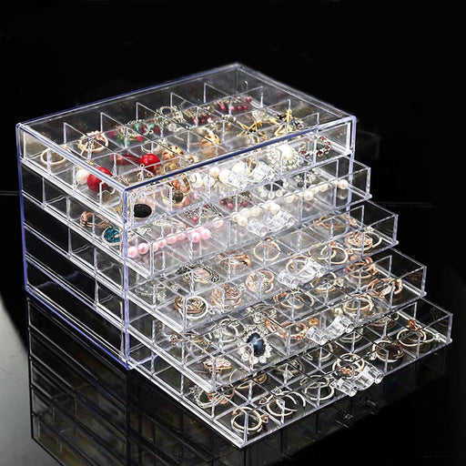 Acrylic Jewelry Box with 5 Drawers, Clear Earring Storage Organizer