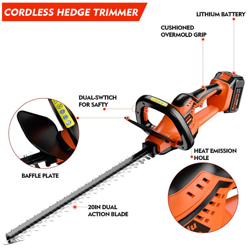 Upgraded Electric Cordless Hedge Trimmer, 22” Dual-Action Blade, 3000 —  CHIMIYA