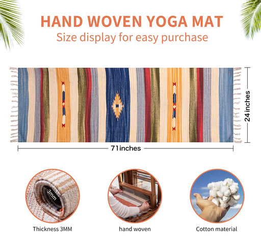 KD Cotton Yoga Mat Hand Woven Yoga Mat Eco Freindly Organic Handloom Mat  Supreme Heavy Quality with Carry Strap- 24 x 72 Exercise Mat