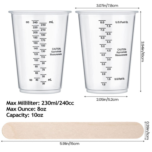 Disposable Measuring Cups for Resin - Pack of 20 8oz Clear Plastic Measuring Cup for Epoxy Resin Stain Paint Mixing - Half Pint Reusable