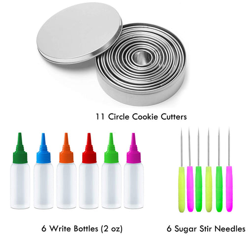 Artcome 40Pcs Christmas Cookie Decorating Tool Set, 28Pcs Cookie Cutters,  6Pcs Easy Squeeze Write Bottles and 6Pcs Sugar Stir Needles, Cookie