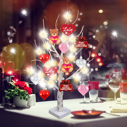 Valentines Day Decor, 2 Pack 24 Inches Lighted Birch Tree for Tabletop,  Adjustable Valentines Lighted Tree with 36 Heart Shaped LED Lights and  Hanging