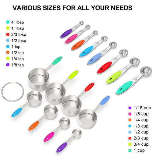 Magnetic Measuring Spoons Set Stainless Steel with Leveler, 8pcs Multicolors Measuring Cups Set for Baking, Measuring Cups and Spoon Set Kitchen