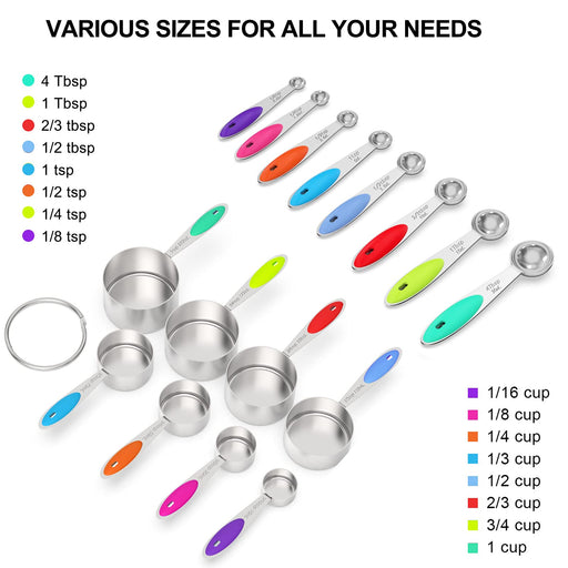 Magnetic Measuring Spoons Set Stainless Steel with Leveler, 8pcs  Multicolors Measuring Cups Set for Baking, Measuring Cups and Spoon Set  Kitchen