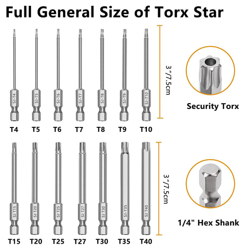 REXBETI Torx Head Screwdriver Bit Set, 1/4 Inch Hex Shank S2 Steel Mag —  CHIMIYA