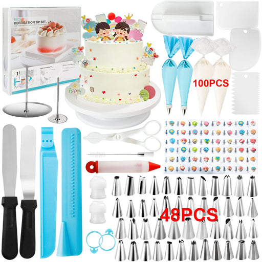 Cake Decorating Supplies Kit 2020 Newest 206 Pcs Baking Set for Beginners with Cake Turntable Stand Rotating Turntable,Russian Piping Tips Set, Cake