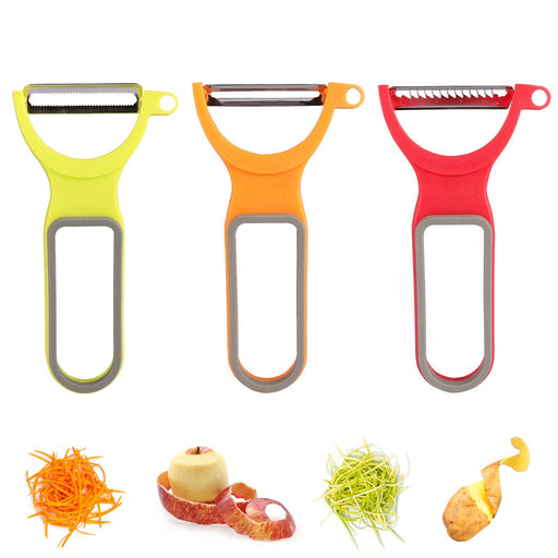 Trio Peeler Set – Blue Julienne Vegetable Peeler – Stainless Steel Cabbage  Carrot & Potato Peelers – Multifunctional Veggie and Fruit Peeler Set of 3