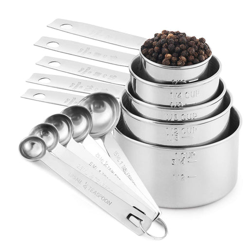 welltop 9-Piece Stainless Steel Measuring Cups and Spoons Set