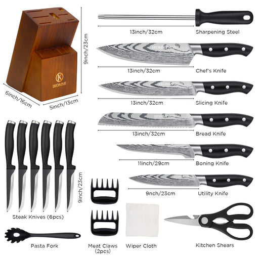 syvio Knife Sets for Kitchen with Block, 14 Piece with Built-in Sharpener  for Chopping, Slicing, Dicing&Cutting