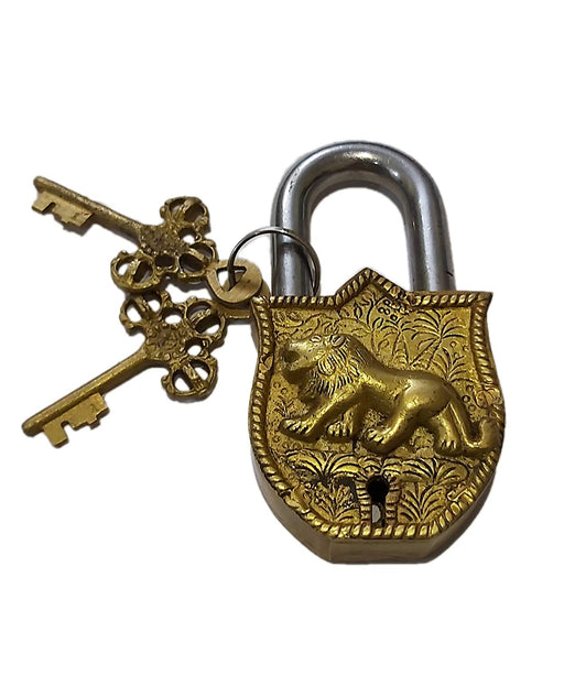 Fully Functional Brass Puzzle keyed Padlock with 6 Keys (3X2 Set) Vintage  Look Heavy Duty Tricky Door Lock (Golden) 