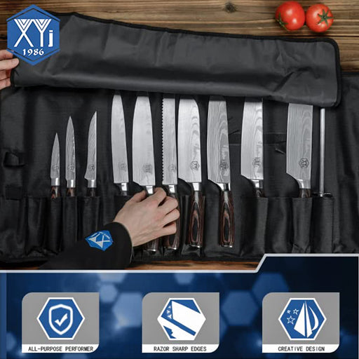XYJ Travel Knife Set Portable Chef Roll Bag Japanese Style Santoku Chef  Nakiri Bread Slicing Utility Paring Knives With Sheath