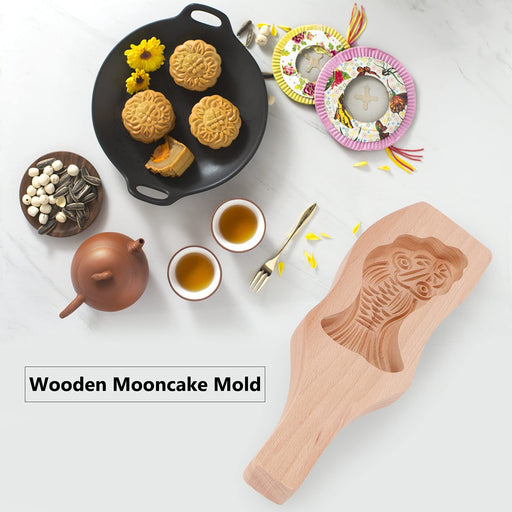 Animal Mid-Autumn Mooncake Press Mold, Hand-Pressed Stamp Dessert DIY, Mooncake Puff Pastry Press Mold with 1 Printed Flower DIY (2 Small Koi Fish