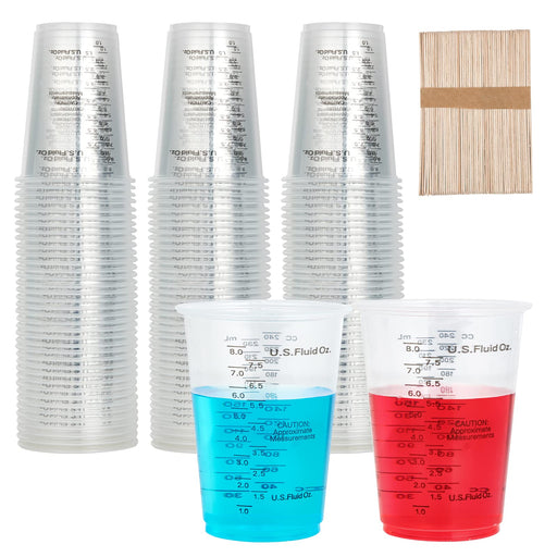 8 Pcs Epoxy Mixing Cups, 100ml/3.4oz Plastic Graduated Cup Clear Measuring Cup for Mixing Paint, Stain, Epoxy, Resin