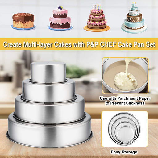 6 Inch Cake Pan (3-inch Deep), P&P CHEF Stainless Steel Round Baking Pan,  for Birthday Wedding Christmas, Non Toxic & Heavy Duty, One-piece