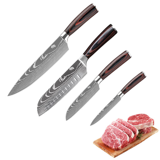 Bfonder Kitchen Knife Set with Wooden Box, 4PCS Professional Chef Knife Set  for Bread Garnishing, High Carbon Stainless Steel Japanese Knife Sets with