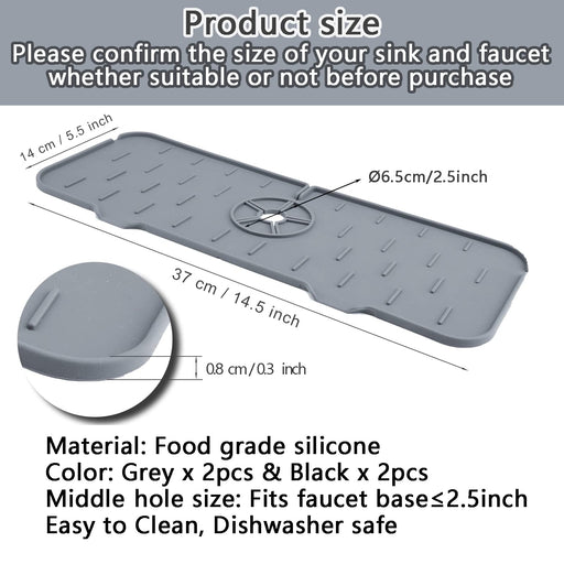 ZJZ 2pcs Kitchen Sink Splash Guard, Silicone Faucet Mat, Silicone