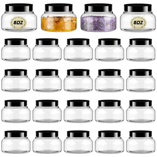 TUZAZO 8 oz Plastic Jars with Lids and Labels - Premium Refillable