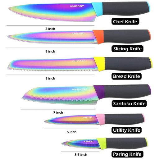 SiliSlick Steak Knife Set - Iridescent/Rainbow Titanium Coated Stainless  Steel Knives - 5 inch / 12.7cm - (4 Blue)