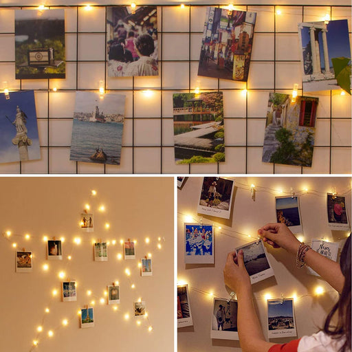 Minetom Photo Clips String Light 33ft - 100 LED Fairy Lights with 60 Clips  for Hanging Pictures, Battery Operated Photo Hanger with Timer, 8 Light