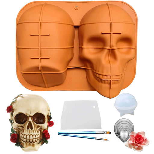 Juesi Life Size Large Skull Cake Pan Haunted Skull Skeleton Silicone Cake  Mold for Halloween and Birthday Party (brown)