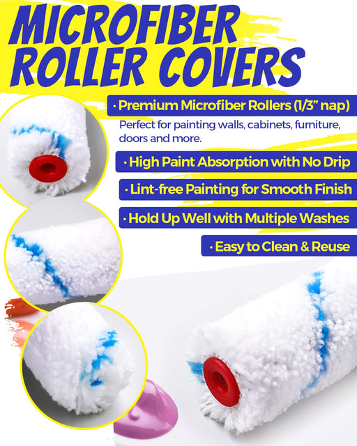 Paint Roller, 2 inch Small Fine Finish Paint Roller Kit with Tray - Mini Roller Frame,Microfiber Roller Covers,Mini Acrylic Fiber Trim Brush House