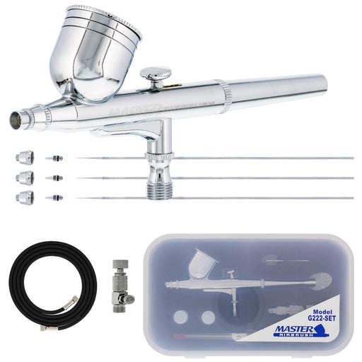 Master Pro Plus Ultimate Airbrush Set, Model 120 - Elite Level Spray Performance Dual-Action Gravity Feed Airbrush Kit with 3 Tips 0.2, 0.3 and 0.5 mm