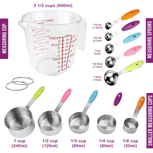 COOK WITH COLOR Measuring Cup Set - 9 PC. Nesting Stackable Liquid Measure  Cup, Dry Measuring Cups and Spoons with Funnel and Scraper (Black and