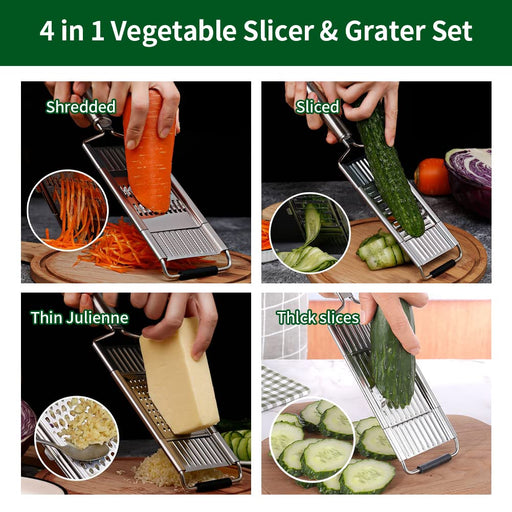 MiHerom Handheld Mandoline Food Slicer,Adjustable Vegetable Cabbage Slicing  Set with 4 Interchangeable Blades for Cheese Grating,Fruits Potato Onion