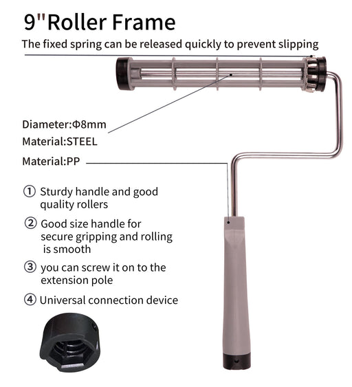 ETERNA Paint Roller Kit, 9 Pieces Paint Supplies for House Painting, with  Metal Paint Tray&9 inch+4 inch Paint Rollers&Cover&Frame&Brush, Perfect for