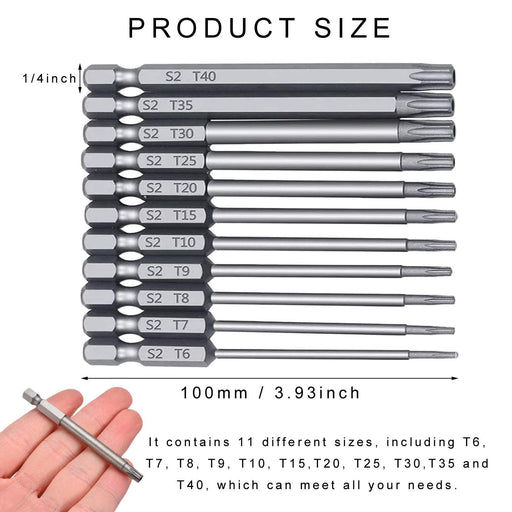 MulWark Allen Wrench Drill Bits Metric and SAE, 3 Long Magnetic Torx Bit  Set, 33 Piece S2 Steel Tamper Proof Hex Drill Bi