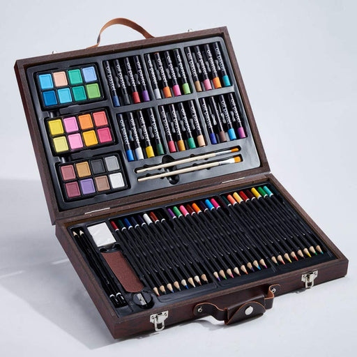 146 Piece Deluxe Art Set with Easel, Wooden Art Box with 2 Drawing Pad,  Drawing Kit with Crayon,Oil Pastel,Colored Pencil,Watercolors Cake,  Creative