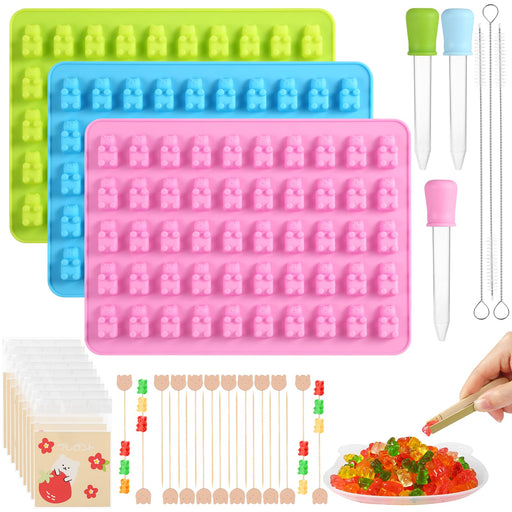 Gummy Bear & Worm Silicone Candy Molds, 4 Pack Set - Nonstick Trays with 2  Droppers for Chocolate, Ice Cubes, BPA-Free -Makes up to 62 Candies -Summer