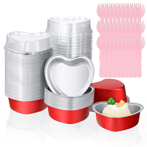 200 Pieces Red Heart Shaped Cake Pans with Lids 3.4 Ounces/ 100 ml Alu —  CHIMIYA