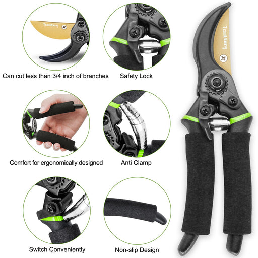 Garden Shears 8.7inch Hand Pruner with Safety Lock SK5 High Carbon
