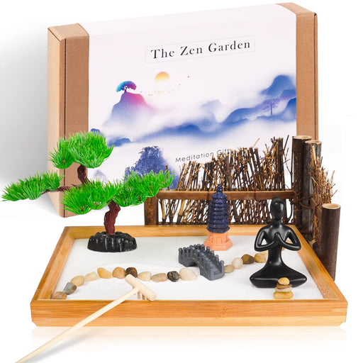 allowander Zen Garden for Desk 12x8in Sand Tray Therapy Kit with 14  Accessori