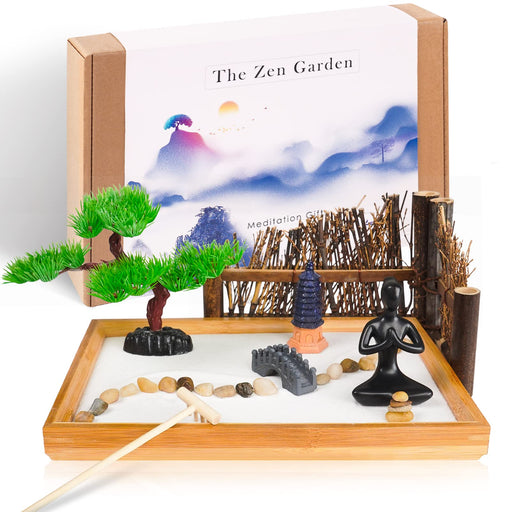  Zen Garden for Desk, 12x8in Premium Sand Tray Therapy Kit,  Japanese Decor Gift Set with 14 Accessories and 6 Tools, Meditation Mini  Zen Garden Kit, Sand Garden Home Office Desk Decorations 