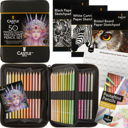 Castle Art Supplies 48 Metallic Colored Pencils Set With Extras Quality Wax  Cores With Shimmering Shades for Professional, Adult Artists. 