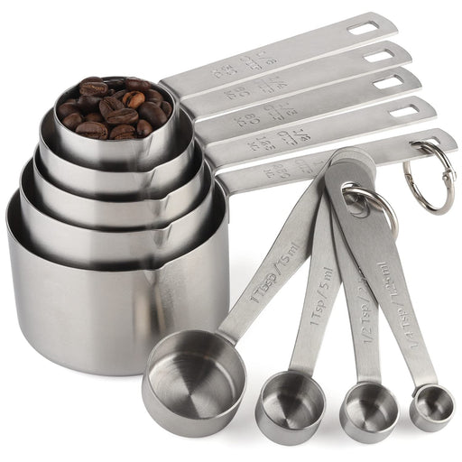 Hatrigo Heavy-Duty Unbreakable 18/8 Stainless Steel Measuring Cups and  Spoons Set with Long Riveted Handles, Polished Stackable