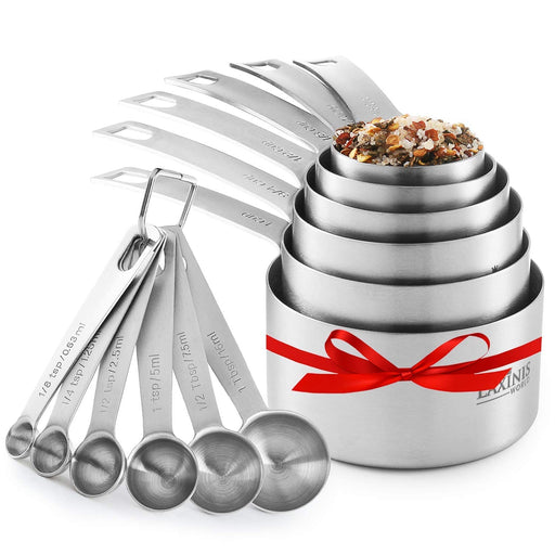 Hatrigo Heavy Duty Professional 10-pc Stainless Steel Measuring Cups and Spoons Set with Riveted Handles Polished Stackable Measuring Cup and Measurin