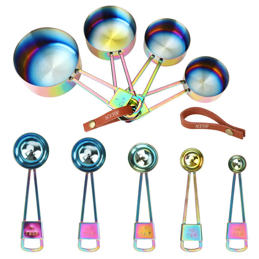 9 Piece Stainless Steel Rainbow Measuring Cup and Spoon Set by ColorMeHome