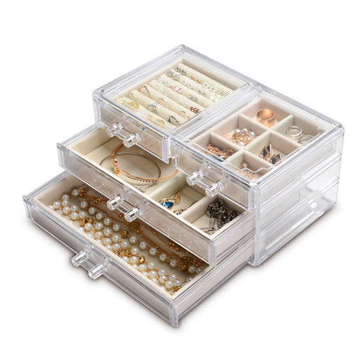 Acrylic Jewelry Box with 5 Drawers, Clear Earring Storage Organizer