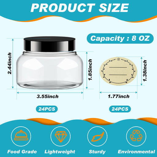 zmybcpack 12 Pack 20oz (600ml) Clear Plastic Jars With Lids, labels, 1 Pen-  Empty Plastic Storage Jars Craft Jars- Food Storage Containers For Dry