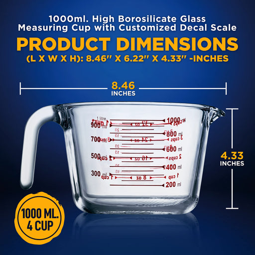 Crystalia Glass Liquid Measuring Cup, Small Measuring Pitcher, Angled Design Borosilicate Measure Jug with Measuring Lines for Kitchen, Oven Safe, 2