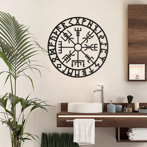 Metal Wall Art, Metal Viking Decor, Nordic Mythology Vegvisir Runes and  Symbols, Metal Wall Decor, Home Decor, Interior Decoration (24 W x 24 H /