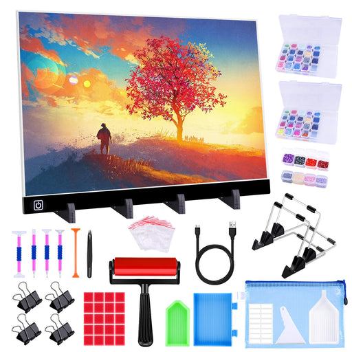 LIRUNQIU 59 Pcs Diamond Painting A4 LED Light Pad Kit, 5D Diamond Painting Accessories Tool Kit Full Drill for Adults and Kids, Supplies Includes