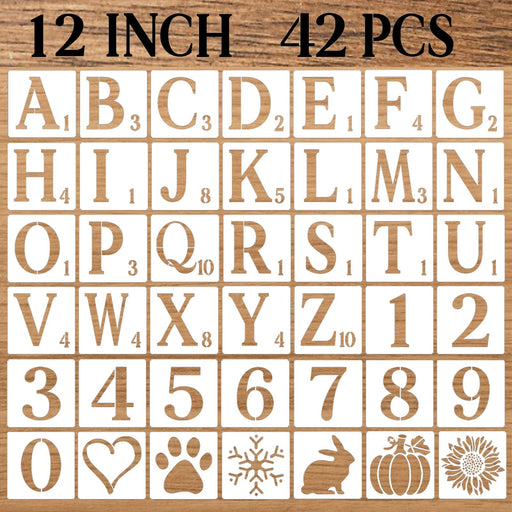 YEAJON 4 inch Letter Stencils Symbol Numbers Craft Stencils 42 Pcs Reusable Alphabet Templates Interlocking Stencil Kit for Painting on Wood Wall Fabr